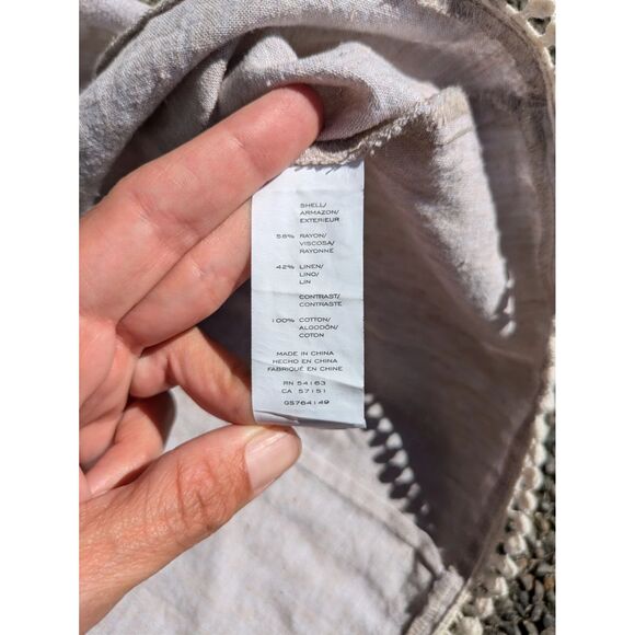 Bass woman beige linen mix L blouse embroidery crochet - Picture 7 of 10